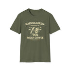 Raising Girls - Powered by 90's Rock and Coffee - graphic T-Shirt