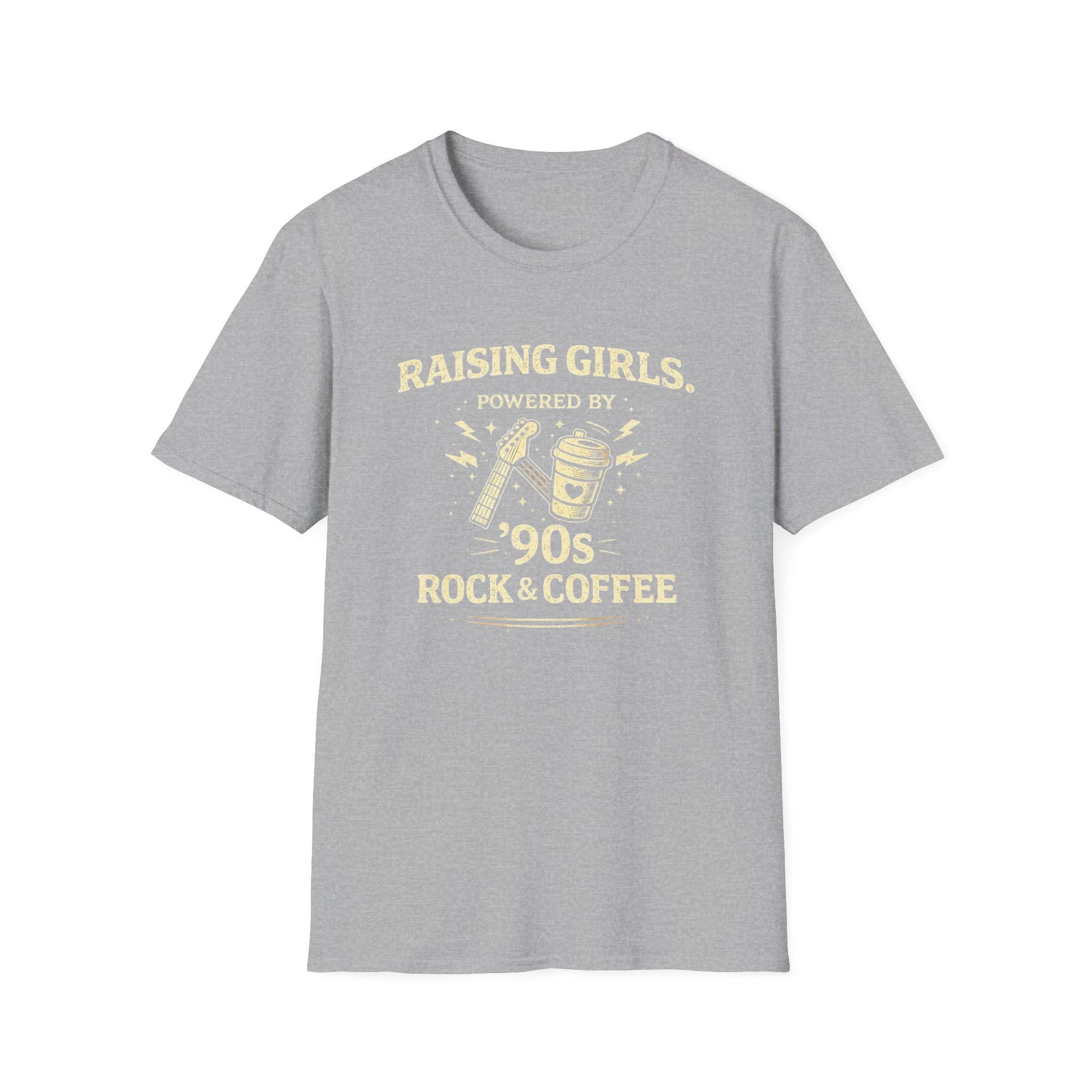 Raising Girls - Powered by 90's Rock and Coffee - graphic T-Shirt